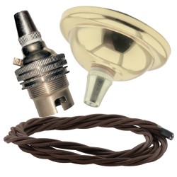 Small Brass Effect Ceiling Pendant Kit and B22 Brass Lampholder with Mocha Brown Flex Small Brass Effect Ceiling Pendant Kit and B22 Brass Lampholder with Mocha Brown Flex