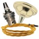 Small Brass Effect Ceiling Pendant Kit and B22 Brass Lampholder with Gold Flex
