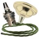 Small Brass Effect Ceiling Pendant Kit and B22 Brass Lampholder with Green Flex