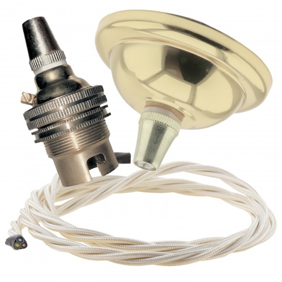 Small Brass Effect Ceiling Pendant Kit and B22 Brass Lampholder with Classic Ivory Flex Small Brass Effect Ceiling Pendant Kit and B22 Brass Lampholder with Classic Ivory Flex