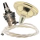 Small Brass Effect Ceiling Pendant Kit and B22 Brass Lampholder with Classic Ivory Flex