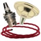 Small Brass Effect Ceiling Pendant Kit and B22 Brass Lampholder with Bright Red Flex
