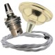 Small Brass Effect Ceiling Pendant Kit and B22 Brass Lampholder with Silver Flex