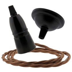 Small Black Period Ceiling Pendant Kit with B22 Black Bakelite Lampholder and Bronze Flex