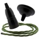 Small Black Period Ceiling Pendant Kit with B22 Black Bakelite Lampholder and Green Flex