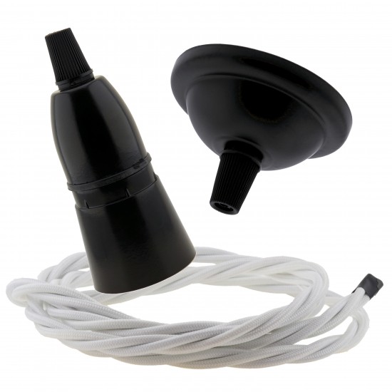 Small Black Period Ceiling Pendant Kit with B22 Black Bakelite Lampholder and White Flex Small Black Period Ceiling Pendant Kit with B22 Black Bakelite Lampholder and White Flex