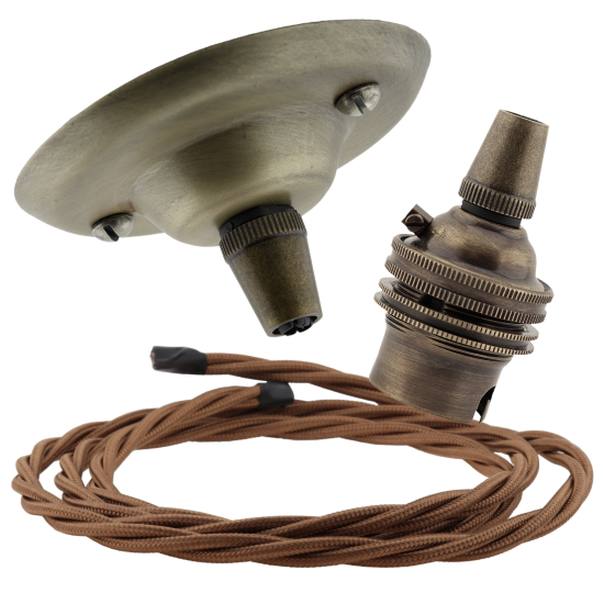 Antique Brass Ceiling Pendant Kit and B22 Lampholder with Bronze Flex Antique Brass Ceiling Pendant Kit and B22 Lampholder with Bronze Flex