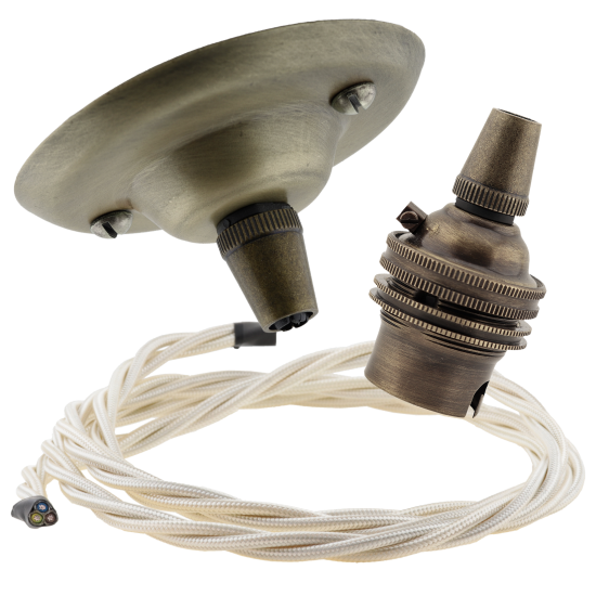 Antique Brass Ceiling Pendant Kit and B22 Lampholder with Classic Ivory Flex Antique Brass Ceiling Pendant Kit and B22 Lampholder with Classic Ivory Flex