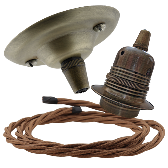 Antique Brass Ceiling Pendant Kit and E27 Lampholder with Bronze Flex Antique Brass Ceiling Pendant Kit and E27 Lampholder with Bronze Flex