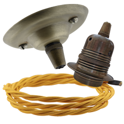 Antique Brass Ceiling Pendant Kit and E27 Lampholder with Gold Flex Antique Brass Ceiling Pendant Kit and E27 Lampholder with Gold Flex