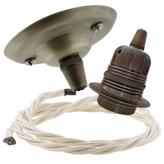Antique Brass Ceiling Pendant Kit and E27 Lampholder with Classic Ivory Flex Antique Brass Ceiling Pendant Kit and E27 Lampholder with Classic Ivory Flex