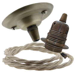 Antique Brass Ceiling Pendant Kit and E27 Lampholder with Linen Flex Antique Brass Ceiling Pendant Kit and E27 Lampholder with Linen Flex