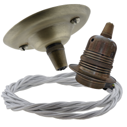 Antique Brass Ceiling Pendant Kit and E27 Lampholder with Silver Flex