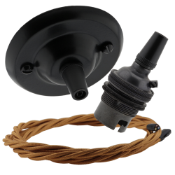 Matt Black Ceiling Pendant Kit and B22 Bronze Lampholder with Antique Gold Flex