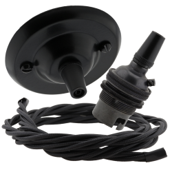 Matt Black Ceiling Pendant Kit and B22 Bronze Lampholder with Black Flex