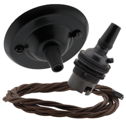 Matt Black Ceiling Pendant Kit and B22 Bronze Lampholder with Mocha Brown Flex
