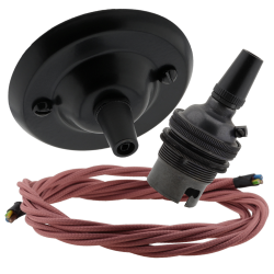 Matte Black Ceiling Pendant Kit and B22 Bronze Lampholder with Dusky Pink Flex
