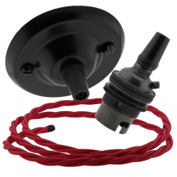 Matte Black Ceiling Pendant Kit and B22 Bronze Lampholder with Bright Red Flex