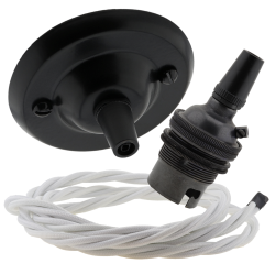 Matt Black Ceiling Pendant Kit and B22 Bronze Lampholder with White Flex