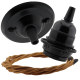 Matt Black Ceiling Pendant Kit and E27 Bakelite Lampholder with Antique Gold Flex Matt Black Ceiling Pendant Kit and E27 Bakelite Lampholder with Antique Gold Flex