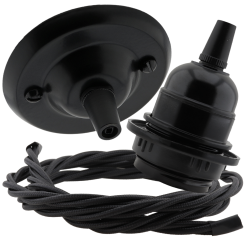 Matt Black Ceiling Pendant Kit and E27 Bakelite Lampholder with Black Flex