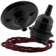 Matt Black Ceiling Pendant Kit and E27 Bakelite Lampholder with Rich Burgundy Flex Matt Black Ceiling Pendant Kit and E27 Bakelite Lampholder with Rich Burgundy Flex