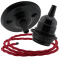 Matte Black Ceiling Pendant Kit and E27 Bakelite Lampholder with Bright Red Flex