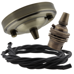 Large Antique Brass Ceiling Pendant Kit and B22 Lampholder with Black Flex Large Antique Brass Ceiling Pendant Kit and B22 Lampholder with Black Flex