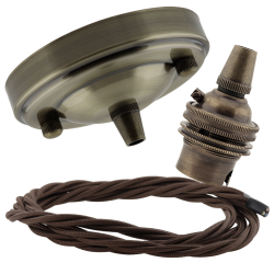 Large Antique Brass Ceiling Pendant Kit and B22 Lampholder with Brown Flex Large Antique Brass Ceiling Pendant Kit and B22 Lampholder with Brown Flex