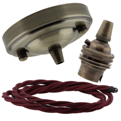 Large Antique Brass Ceiling Pendant Kit and B22 Lampholder with Rich Burgundy Flex Large Antique Brass Ceiling Pendant Kit and B22 Lampholder with Rich Burgundy Flex