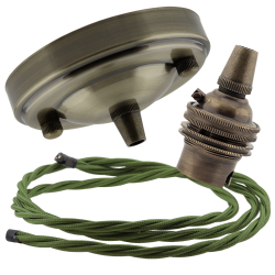 Large Antique Brass Ceiling Pendant Kit and B22 Lampholder with Green Flex Large Antique Brass Ceiling Pendant Kit and B22 Lampholder with Green Flex
