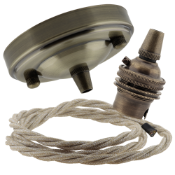 Large Antique Brass Ceiling Pendant Kit and B22 Lampholder with Linen Flex Large Antique Brass Ceiling Pendant Kit and B22 Lampholder with Linen Flex