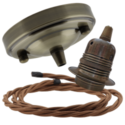 Large Antique Brass Ceiling Pendant Kit and E27 Lampholder with Bronze Flex