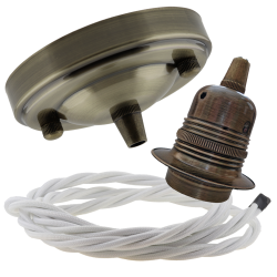 Large Antique Brass Ceiling Pendant Kit and E27 Lampholder with White Flex Large Antique Brass Ceiling Pendant Kit and E27 Lampholder with White Flex