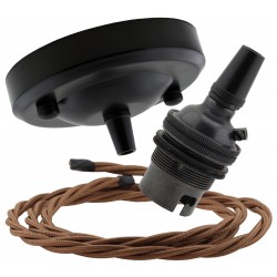 Ceiling Pendant Kit with Large Rose and B22 Lampholder in Matte Black Finish with Bronze Flex Ceiling Pendant Kit with Large Rose and B22 Lampholder in Matte Black Finish with Bronze Flex