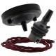 Ceiling Pendant Kit with Large Rose and B22 Lampholder in Matte Black Finish with Rich Burgundy Flex