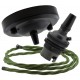 Ceiling Pendant Kit with Large Rose and B22 Lampholder in Matte Black Finish with Green Flex