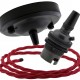 Ceiling Pendant Kit with Large Rose and B22 Lampholder in Matte Black Finish with Bright Red Flex