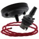 Ceiling Pendant Kit with Large Rose and B22 Lampholder in Matte Black Finish with Bright Red Flex