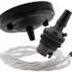 Ceiling Pendant Kit with Large Rose and B22 Lampholder in Matte Black Finish with White Flex