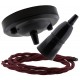 Ceiling Pendant Kit with Large Rose and B22 Skirted Lampholder in Black Finish with Rich Burgundy Flex