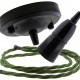Ceiling Pendant Kit with Large Rose and B22 Skirted Lampholder in Black Finish with Green Flex Ceiling Pendant Kit with Large Rose and B22 Skirted Lampholder in Black Finish with Green Flex
