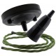 Ceiling Pendant Kit with Large Rose and B22 Skirted Lampholder in Black Finish with Green Flex Ceiling Pendant Kit with Large Rose and B22 Skirted Lampholder in Black Finish with Green Flex