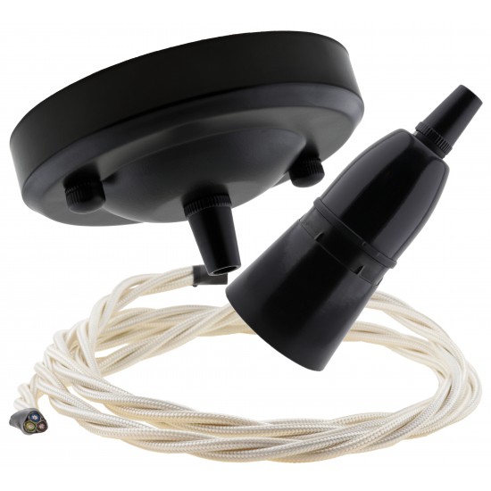 Ceiling Pendant Kit with Large Rose and B22 Skirted Lampholder in Black Finish with Classic Ivory Flex Ceiling Pendant Kit with Large Rose and B22 Skirted Lampholder in Black Finish with Classic Ivory Flex