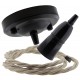 Ceiling Pendant Kit with Large Rose and B22 Skirted Lampholder in Black Finish with Linen Effect Flex Ceiling Pendant Kit with Large Rose and B22 Skirted Lampholder in Black Finish with Linen Effect Flex