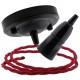 Ceiling Pendant Kit with Large Rose and B22 Skirted Lampholder in Black Finish with Bright Red Flex Ceiling Pendant Kit with Large Rose and B22 Skirted Lampholder in Black Finish with Bright Red Flex