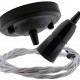 Ceiling Pendant Kit with Large Rose and B22 Skirted Lampholder in Black Finish with Silver Grey Flex