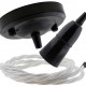 Ceiling Pendant Kit with Large Rose and B22 Skirted Lampholder in Black Finish with White Flex