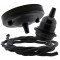 Ceiling Pendant Kit with Large Rose and E27 Lampholder in Matte Black Finish with Black Flex