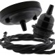 Ceiling Pendant Kit with Large Rose and E27 Lampholder in Matte Black Finish with Black Flex Ceiling Pendant Kit with Large Rose and E27 Lampholder in Matte Black Finish with Black Flex